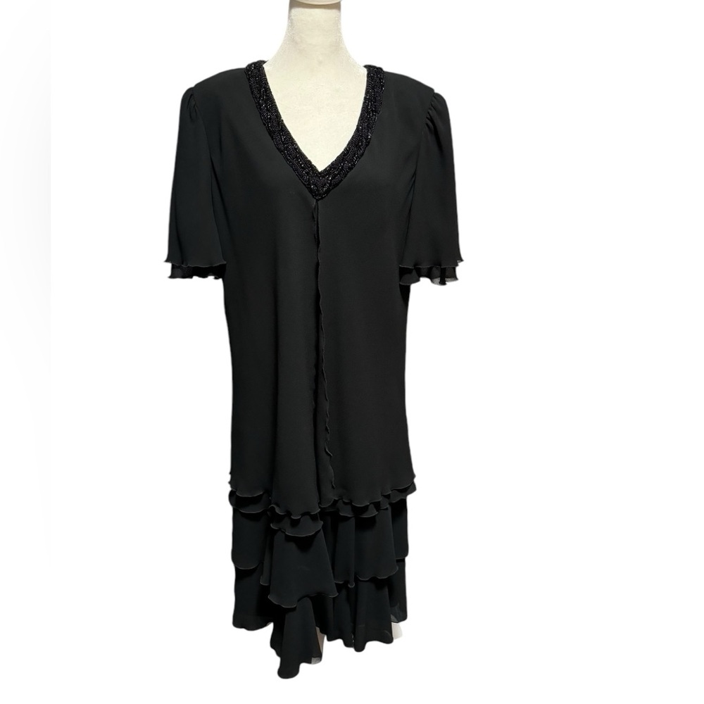 Cattiva New York for Saks Fifth Avenue Black beaded formal dress. Size 18 EUC